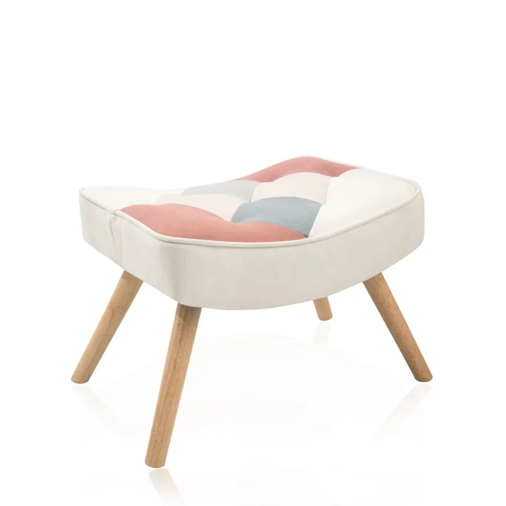 Nouveauté 2026 – Fauteuil d'appoint moderne avec pieds en bois massif et dossier haut à oreilles, ensemble de fauteuil avec repose-pieds, fauteuil confortable pour salon, salle de lecture, chambre, patchwork coloré