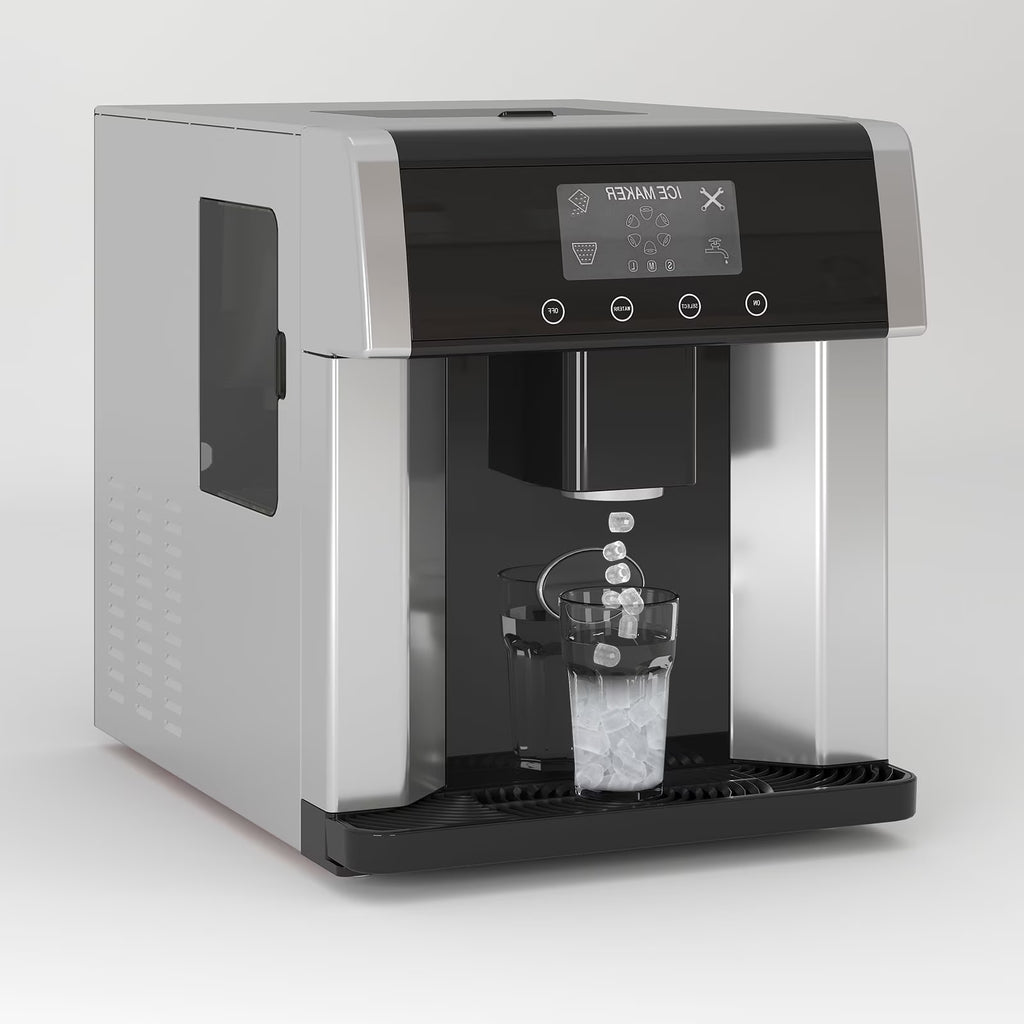 Nouveauté 2026 – Machine à glaçons TABU 3 en 1 avec distributeur d'eau, 18 kg/24 h, fonction glace pilée, autonettoyante, noire