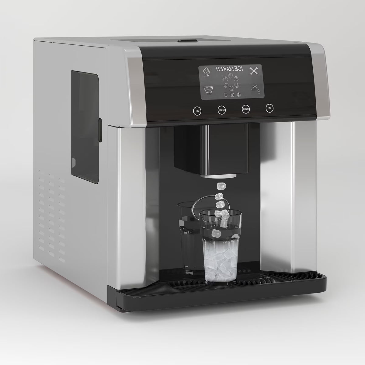 Nouveauté 2026 – Machine à glaçons TABU 3 en 1 avec distributeur d'eau, 18 kg/24 h, fonction glace pilée, autonettoyante, noire