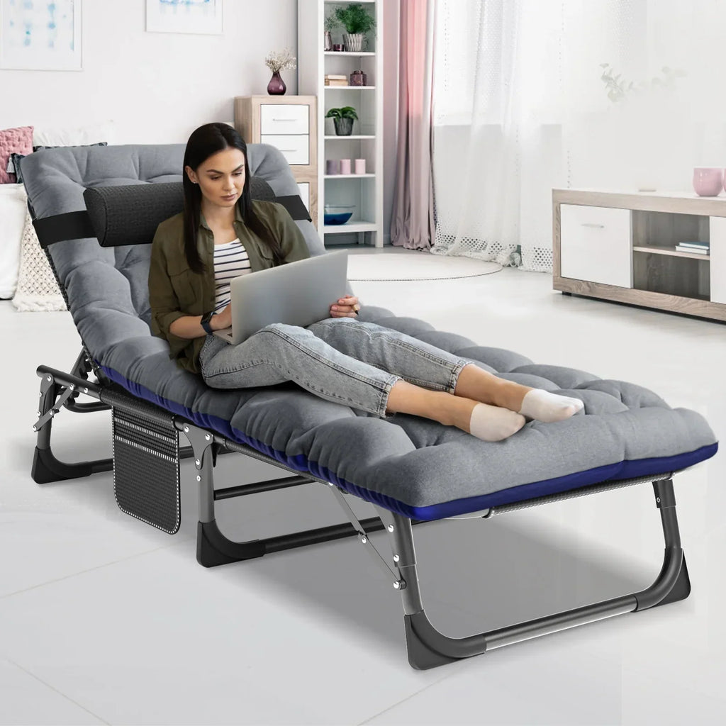 Nouveauté 2026 – Chaise longue MOPHOTO avec matelas, supportant jusqu'à 200 kg, lit de camp portable et robuste, réglable, idéal pour le camping, la piscine, la plage et la terrasse