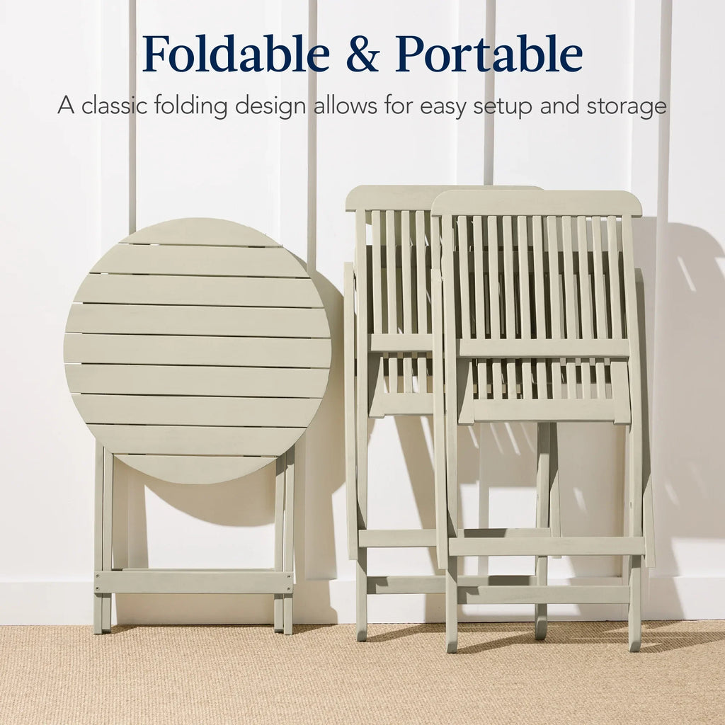 Nouveauté 2026 – Ensemble bistro 3 pièces en bois d'acacia Best Choice Products , mobilier de patio pliant avec 2 chaises et une table - Naturel