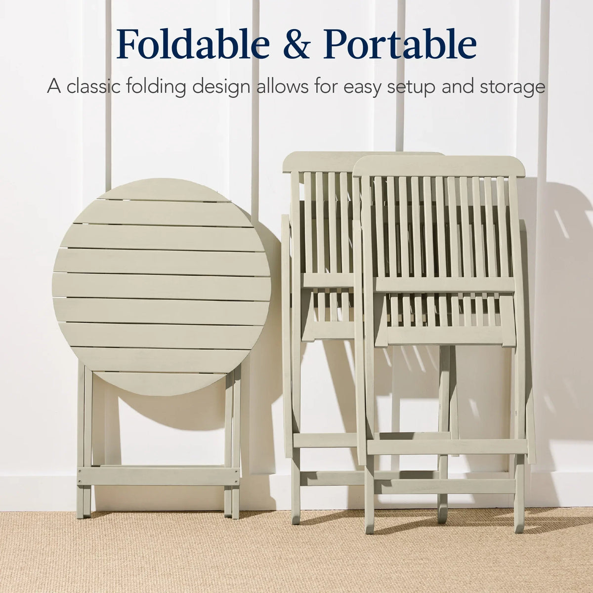 Nouveauté 2026 – Ensemble bistro 3 pièces en bois d'acacia Best Choice Products , mobilier de patio pliant avec 2 chaises et une table - Naturel