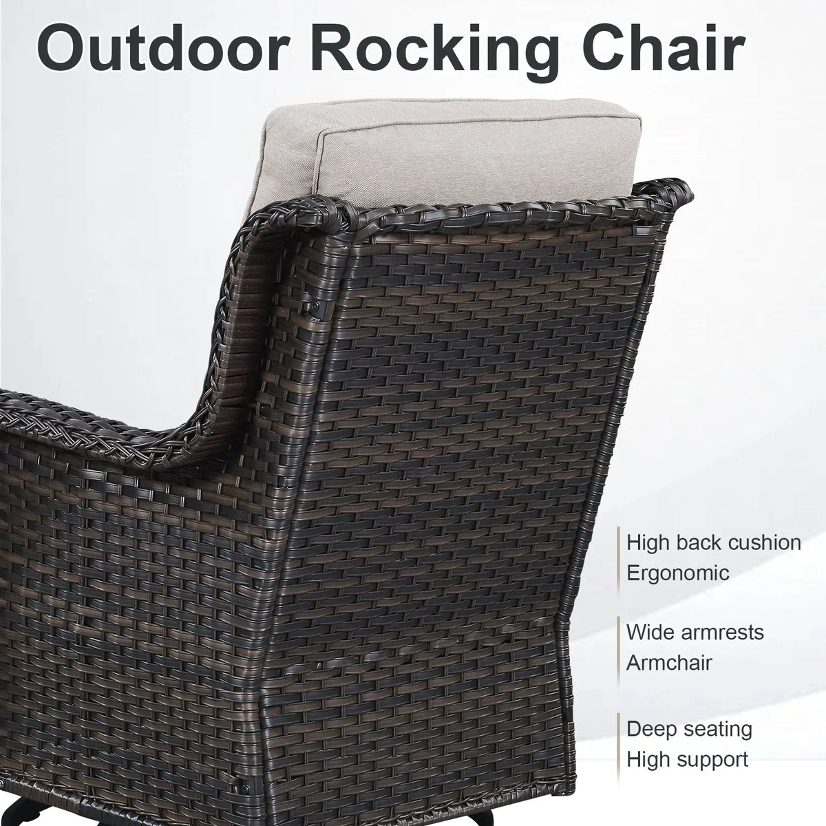 Nouveauté 2026 – POCASSY Fauteuils pivotants de patio, fauteuils à bascule pivotants d'extérieur en osier avec dossier haut et coussins épais pour véranda ou terrasse - Lot de 2, beige