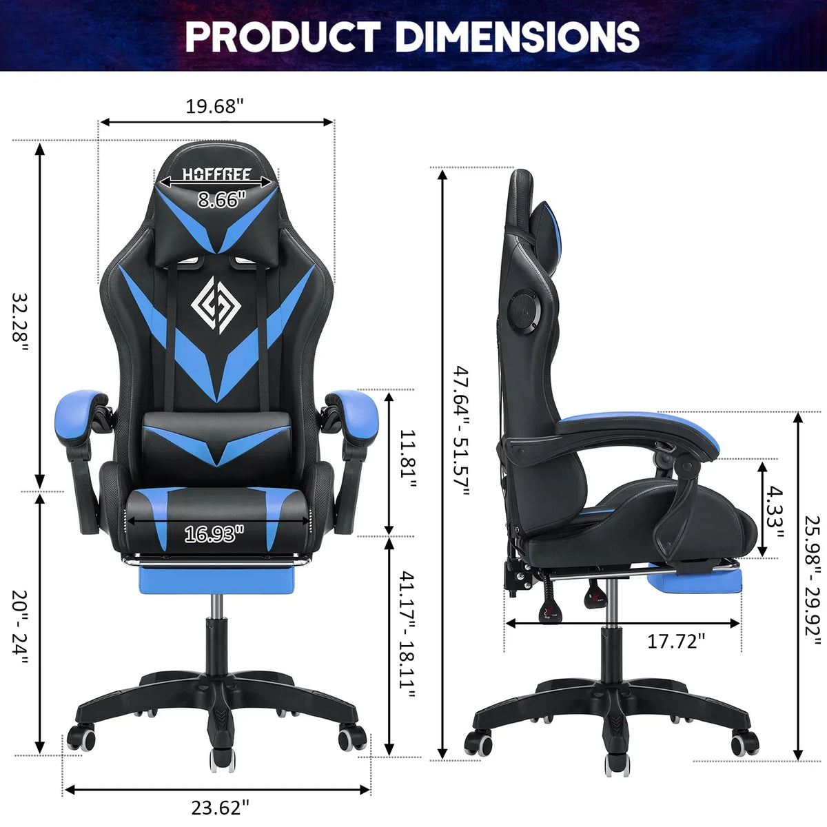 Nouveauté 2026 – Fauteuil de jeu Hoffree avec haut-parleurs intégrés, en cuir PU, repose-pieds et éclairage LED. Fauteuil ergonomique pour gamer avec massage, soutien lombaire et appui-tête pivotant et réglable. Idéal pour le télétravail et le bureau