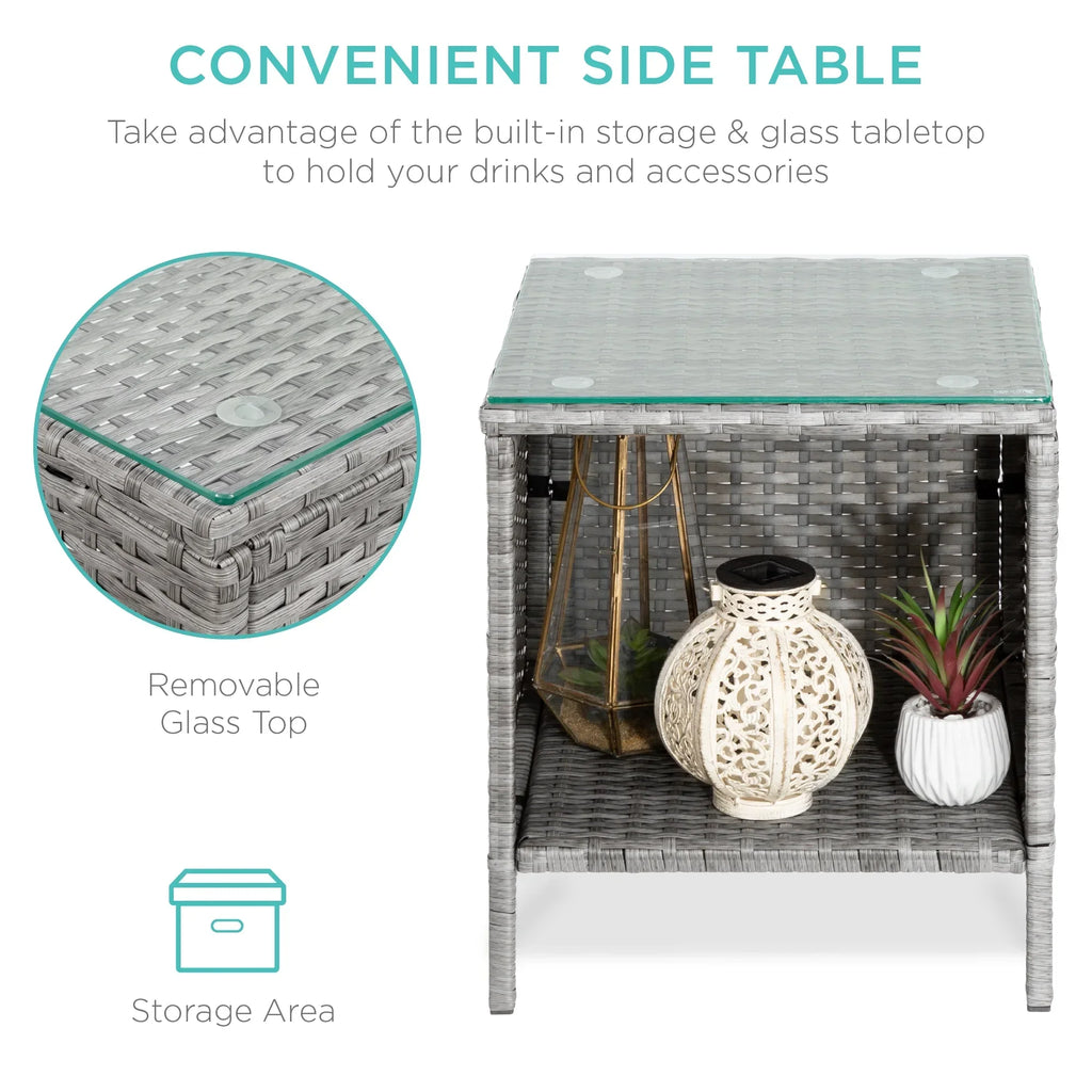 Nouveauté 2026 – Ensemble bistro de jardin 3 pièces en résine tressée Best Choice Products , avec 2 chaises et une table - Gris/Bleu marine