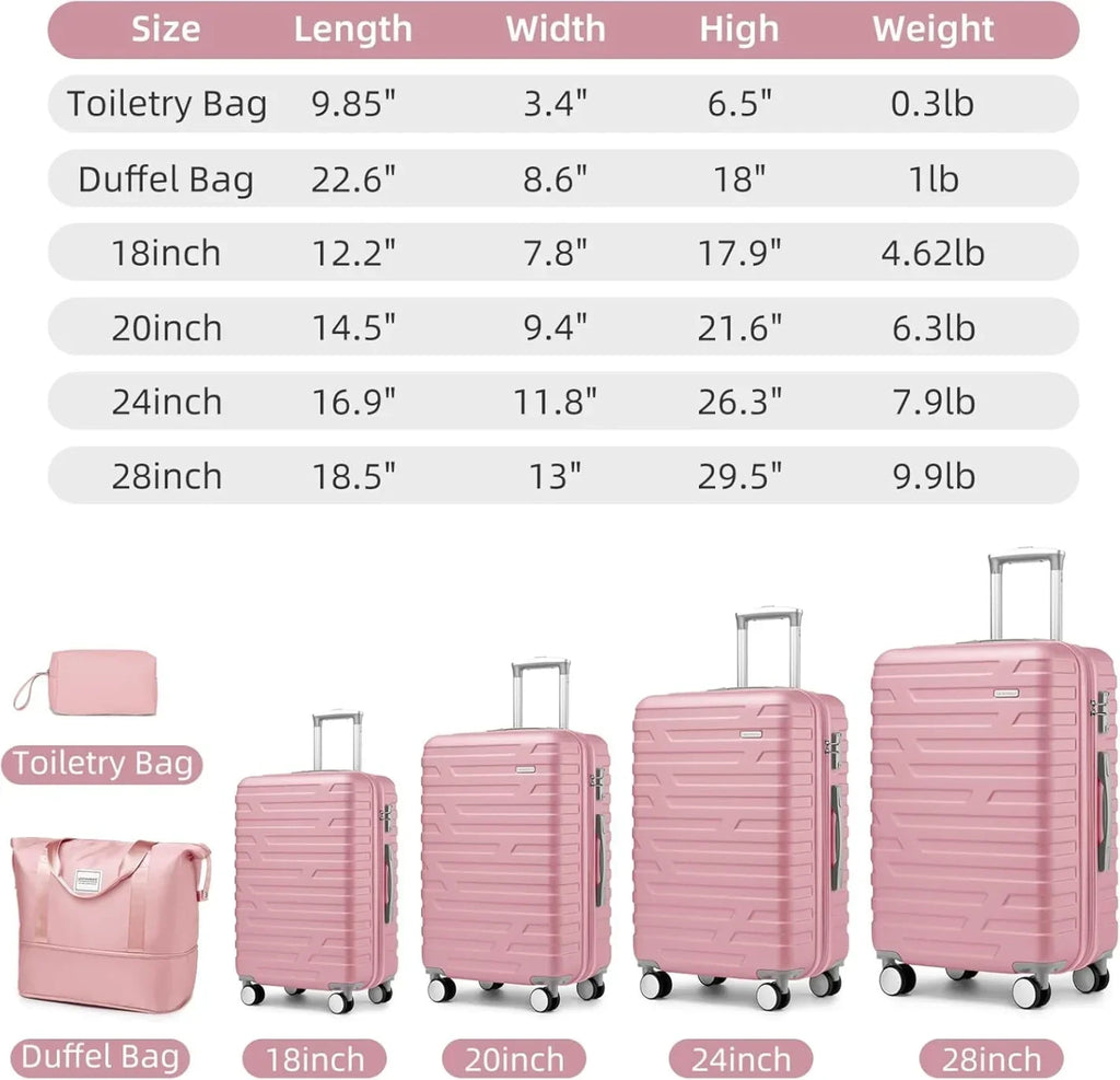 Nouveauté 2026 – Ensemble de 6 valises rigides comprenant des valises extensibles à roulettes pivotantes avec serrure TSA, 25 % de capacité supplémentaire, un sac de voyage et une trousse de toilette, valises en ABS crème
