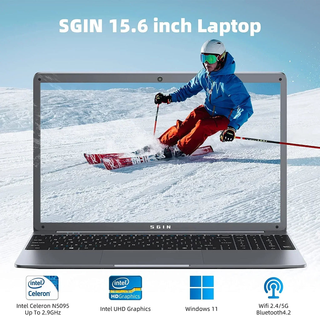Nouveauté 2026 – Ordinateur portable SGIN 15,6 pouces : 12 Go de RAM DDR4, SSD de 512 Go, Windows 11, processeur Intel Celeron N5095A, écran Full HD 1920 x 1080