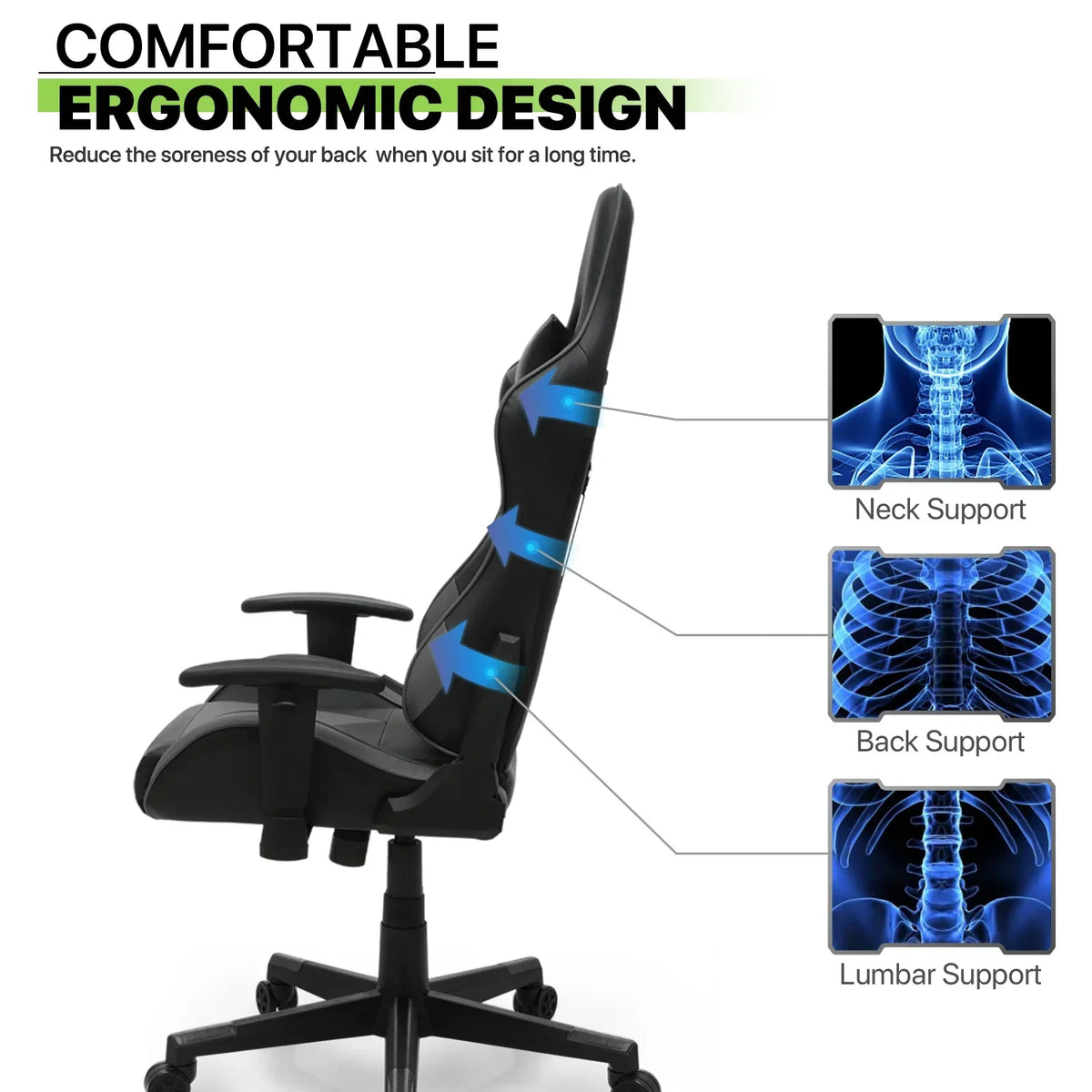 Nouveauté 2026 – Chaise de jeu ergonomique Magshion , chaise de jeu confortable, chaise de bureau en cuir, chaise de jeu pivotante et réglable, bleue