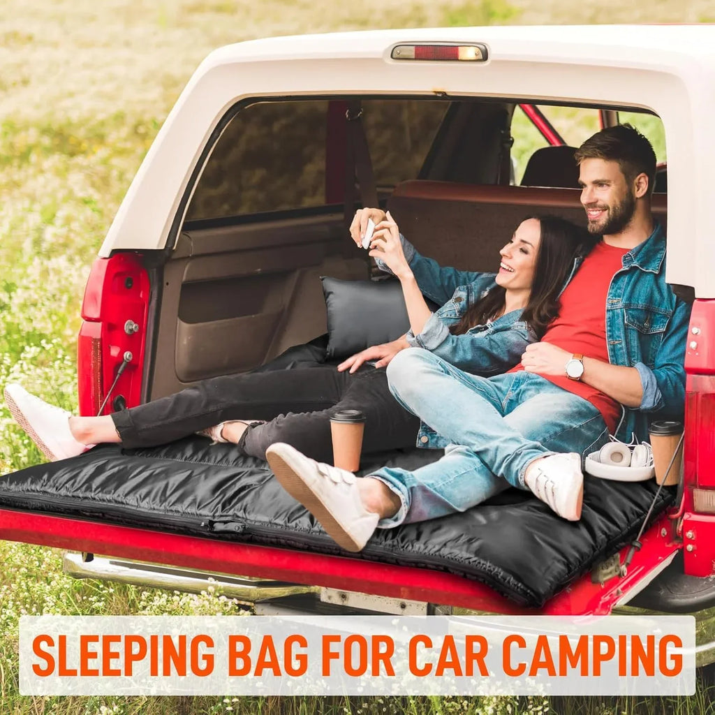 Nouveauté 2026 – Sac de couchage double pour adultes (hommes) avec oreiller, taille XL/Queen, idéal pour le camping, la randonnée et le trekking toutes saisons, par temps froid et chaud
