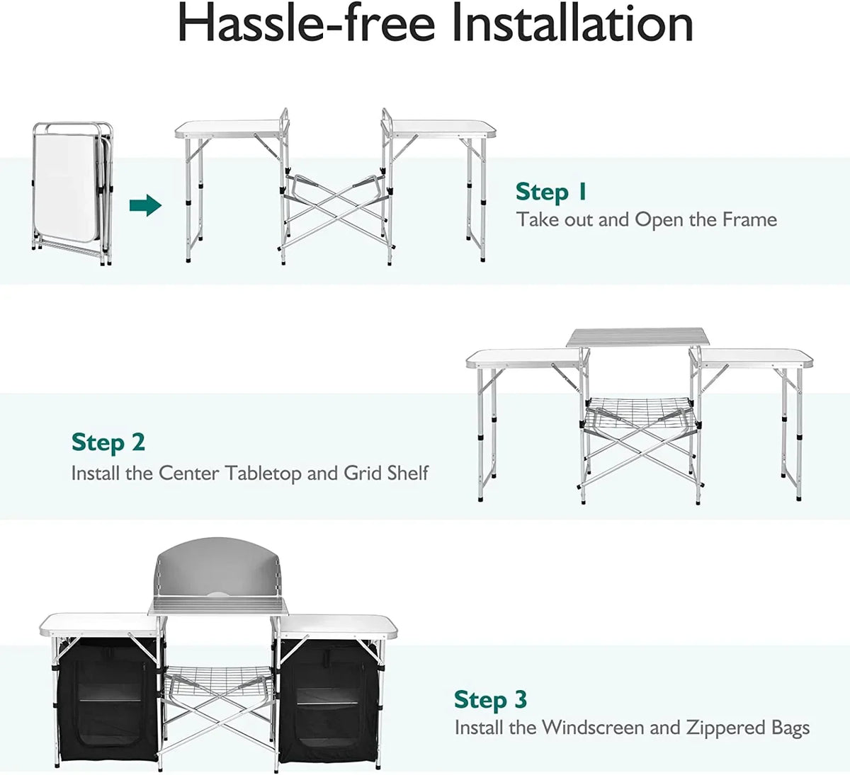 Nouveauté 2026 – Table de cuisine de camping Camping avec rangement, table de cuisson extérieure portable en aluminium avec pare-vent, table de camping pliable pour barbecue, grillades, fêtes et pique-niques