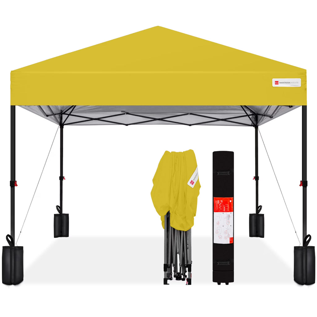 Nouveauté 2026 – Best Choice Products 3,66 m x 3,66 m - Abri pliant facile à monter avec installation en un clic, sac à roulettes et 4 sacs de lestage - Bleu marine