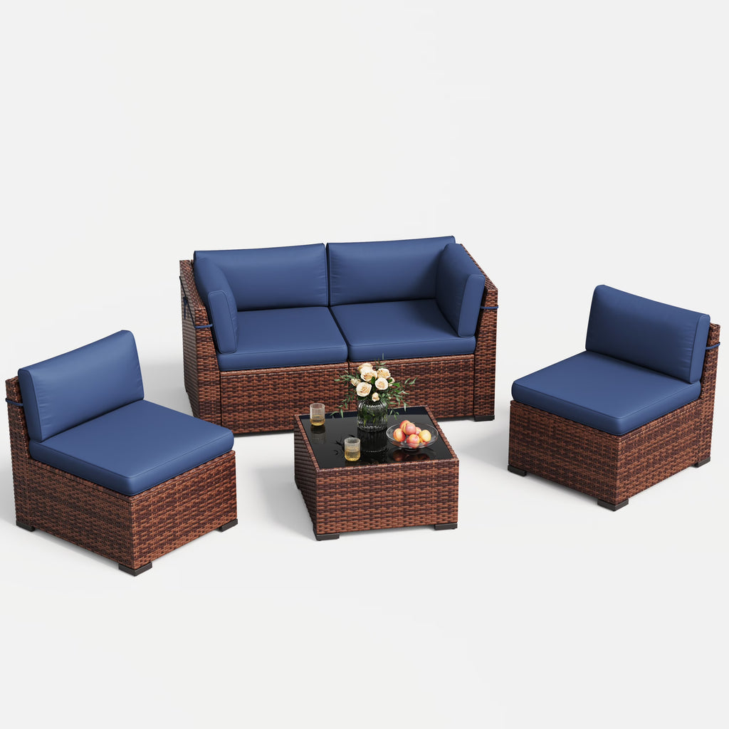 Nouveauté 2026 – Ensemble de mobilier de patio 7 pièces ELPOSUN , canapé d'angle en rotin gris foncé pour jardin