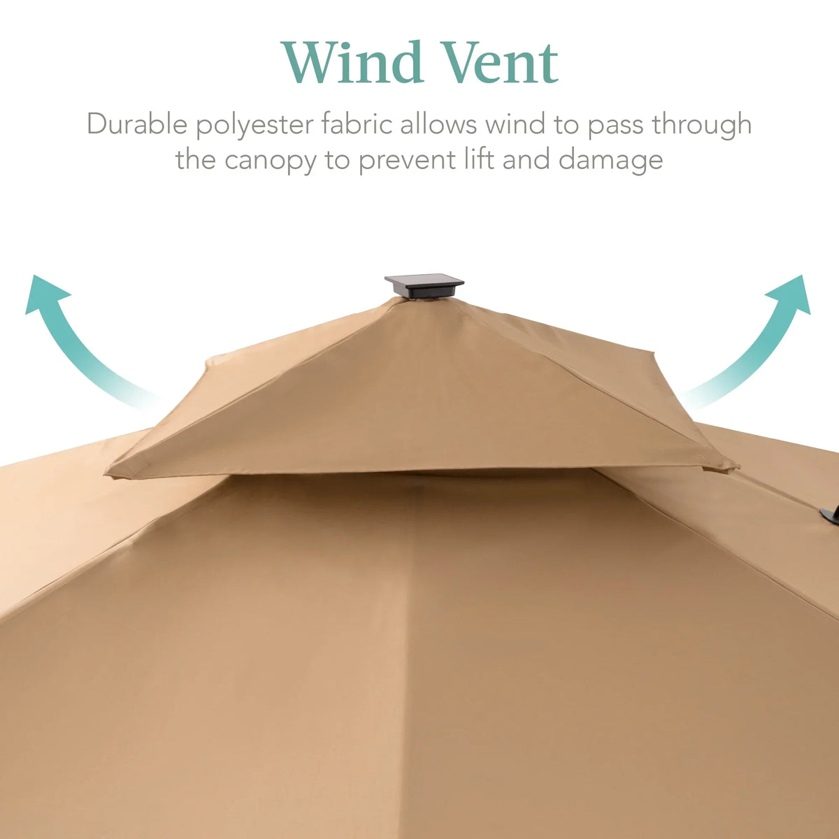Nouveauté 2026 – Parasol de terrasse carré déporté à deux niveaux, 3 x 3 m, à éclairage solaire LED, avec base incluse (Best Choice Products, ) - Beige