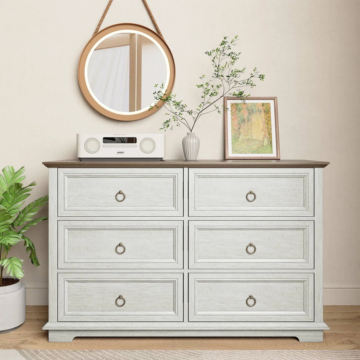 Nouveauté 2026 – Commode FAGAGA 6 tiroirs pour salon, meuble de rangement en bois pour chambre, blanc