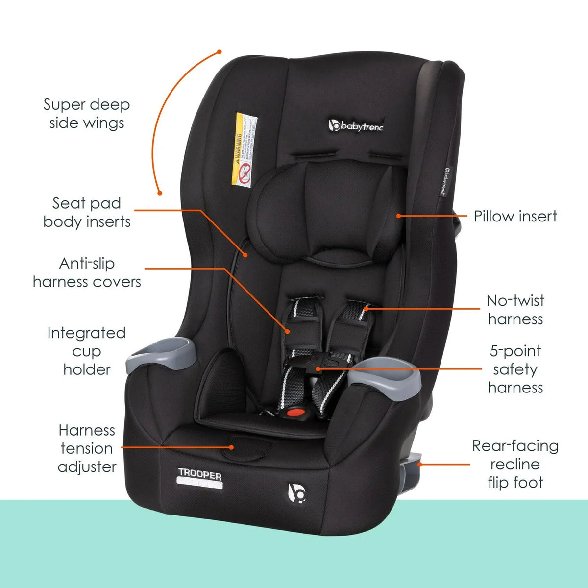Nouveauté 2026 – Siège auto convertible 3-en-1 Baby Trend Trooper - Noir désert