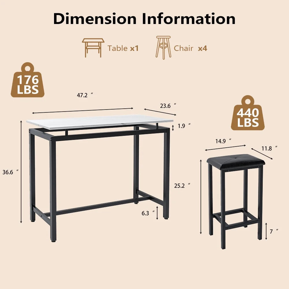 Nouveauté 2026 – Ensemble de table haute 5 places , table de bar et tabourets assortis, table à manger minimaliste avec tabourets sans dossier, ensemble table et chaises de bar avec plateau en bois pour cuisine, appartement ou bistrot - Gain de place