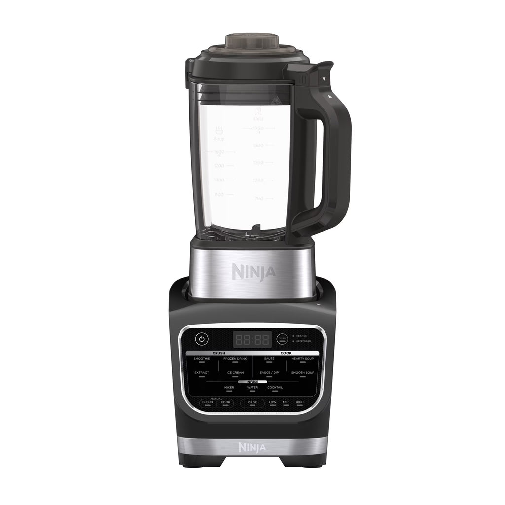Nouveauté 2026 – Blender Ninja Foody pour soupes, sauces et dips chauds et froids, puissance maximale de 1400 watts, idéal pour mixer boissons glacées et smoothies. Pichet en verre antiadhésif (HB152), 1,9 L, noir