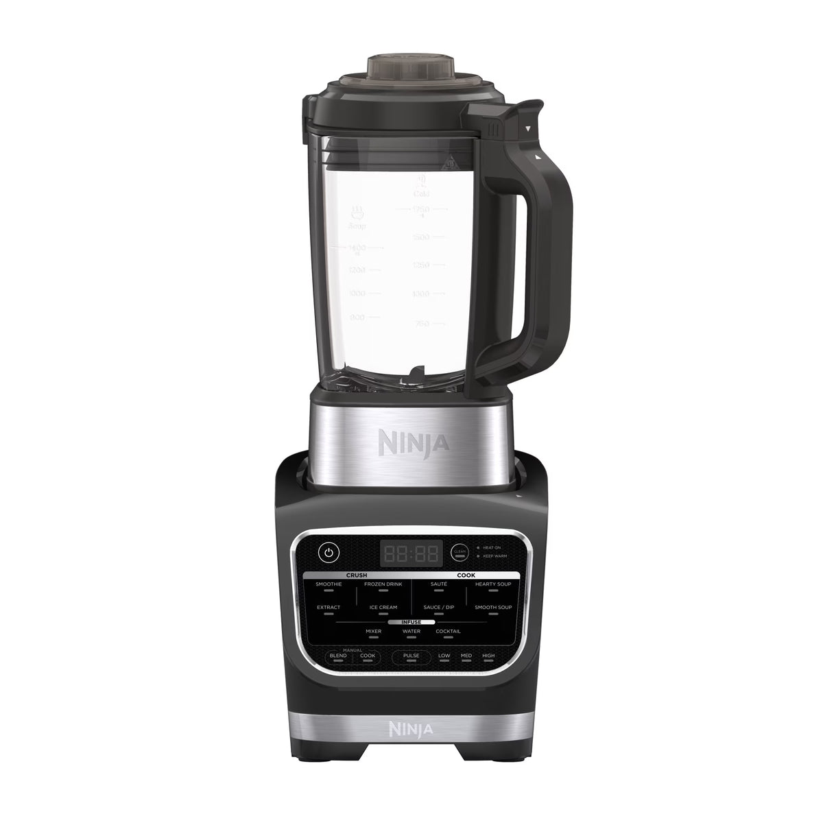 Nouveauté 2026 – Blender Ninja Foody pour soupes, sauces et dips chauds et froids, puissance maximale de 1400 watts, idéal pour mixer boissons glacées et smoothies. Pichet en verre antiadhésif (HB152), 1,9 L, noir