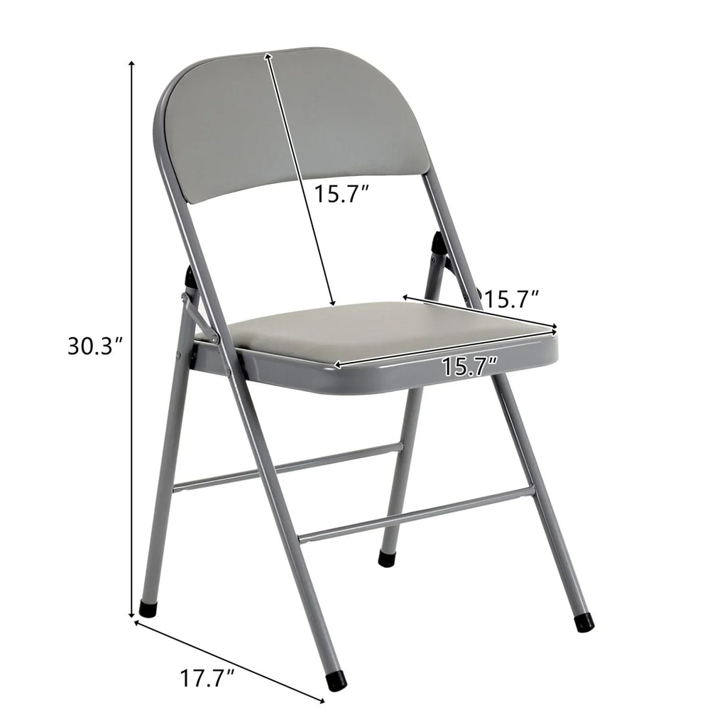 Nouveauté 2026 – Lot de 6 chaises pliantes grises avec assise rembourrée, portables et empilables, pour une utilisation intérieure et extérieure. Structure métallique robuste, idéale pour les événements, bureaux, mariages et fêtes. Capacité de charge