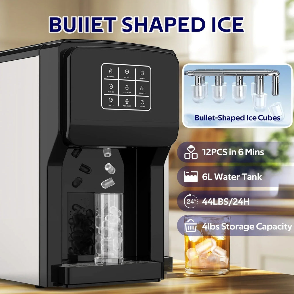 Nouveauté 2026 – Distributeur d'eau 3 en 1 Advwin avec machine à glaçons intégrée, glaçons en balles, glace pilée, refroidisseur d'eau, capacité de 20 kg/24 h, 12 glaçons/6 min, autonettoyant, capacité de stockage de glace de 1,8 kg, idéal pour la ma