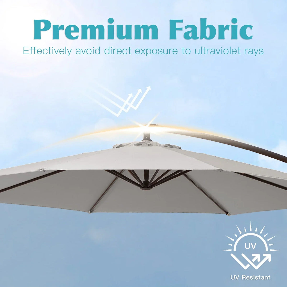 Nouveauté 2026 – Parasol déporté suspendu JUSTLET de 3 m (10 pi) robuste avec base en 4 pièces incluse, beige