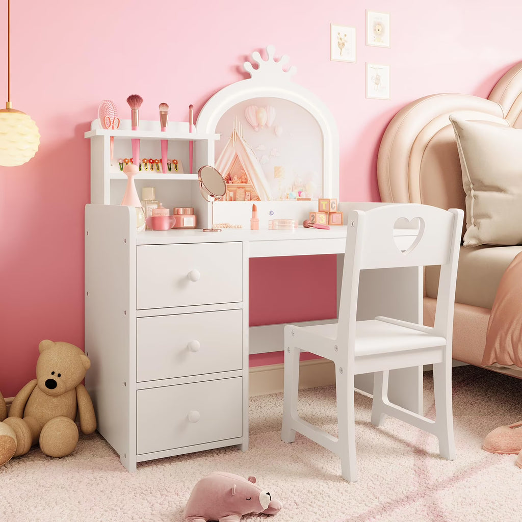 Nouveauté 2026 – Ensemble coiffeuse Yeshouse Princess pour filles avec rangement et éclairage