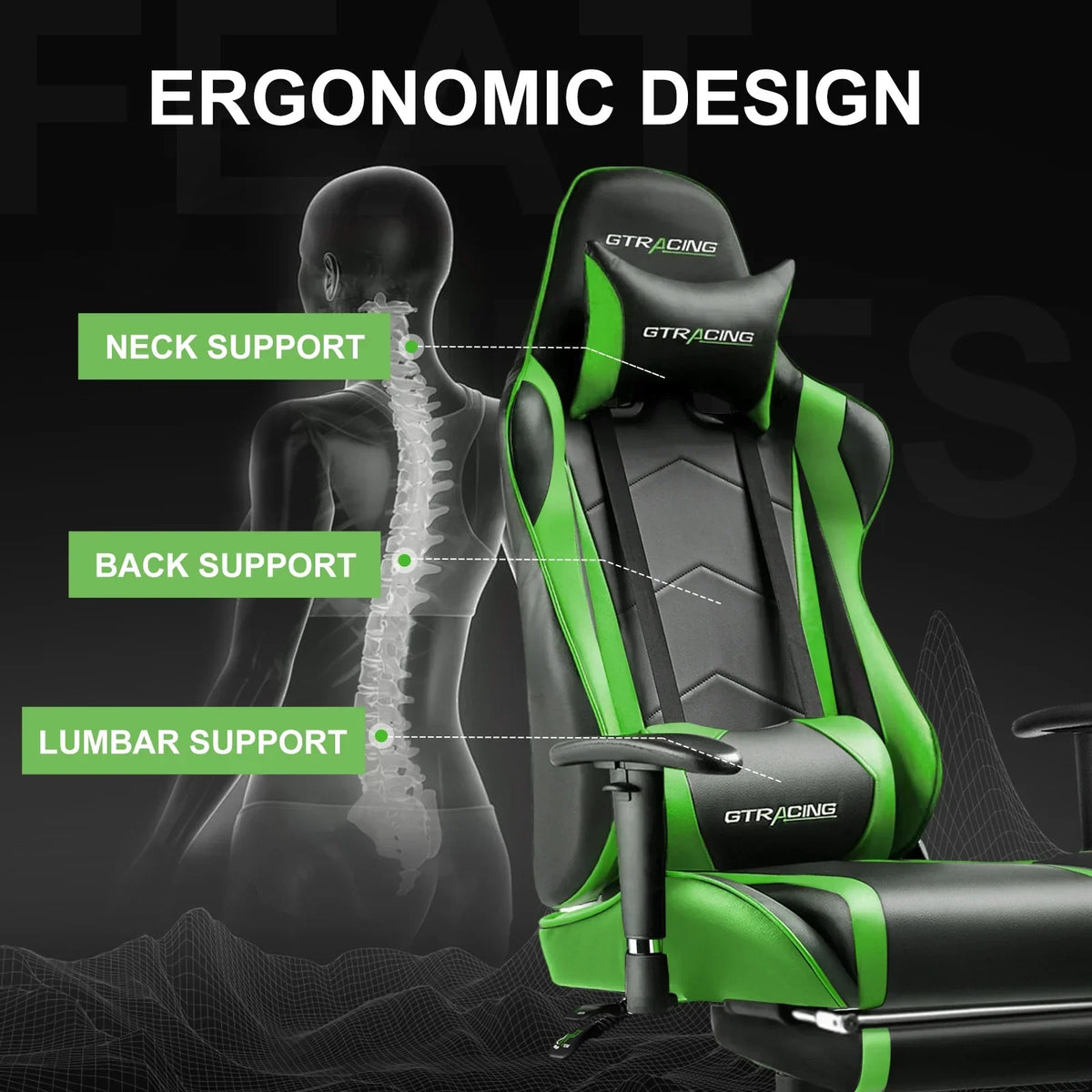 Nouveauté 2026 – Chaise de jeu GTRACING , chaise de bureau ergonomique avec soutien lombaire, revêtement en cuir PU, repose-pieds et appui-tête réglable, rouge