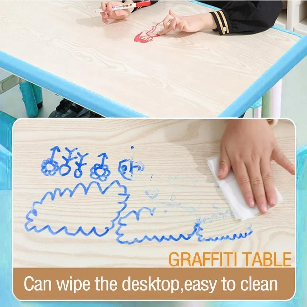 Nouveauté 2026 – Ensemble table et chaises pour enfants TROPOW , table réglable en hauteur pour tout-petits et 6 chaises, table multi-activités avec plateau à motifs graffiti et pieds antidérapants pour les enfants de 2 à 10 ans, idéale pour les gard