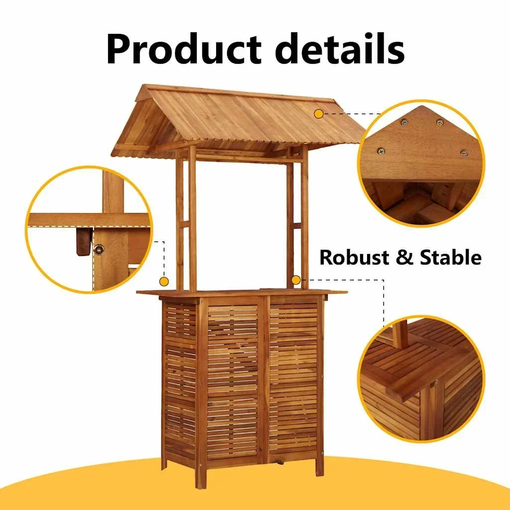 Nouveauté 2026 – Table de bar de patio vidaXL avec plateau en bois d'acacia massif, 113 x 106 x 217 cm