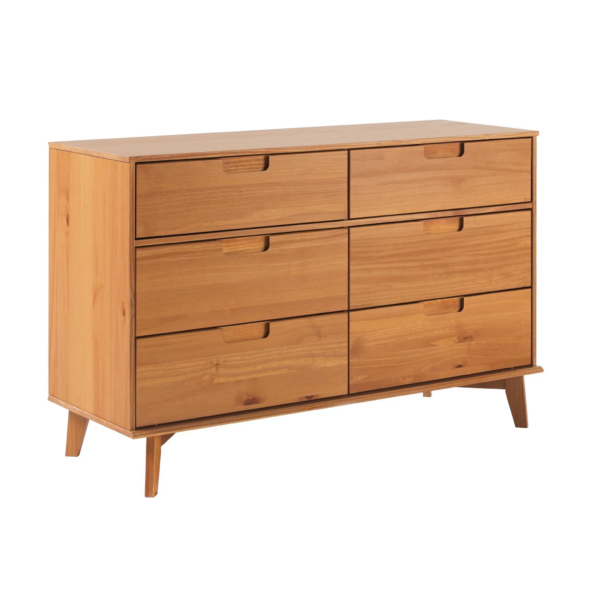 Nouveauté 2026 – Commode Walker Edison Sonoma 6 tiroirs en bois massif couleur caramel