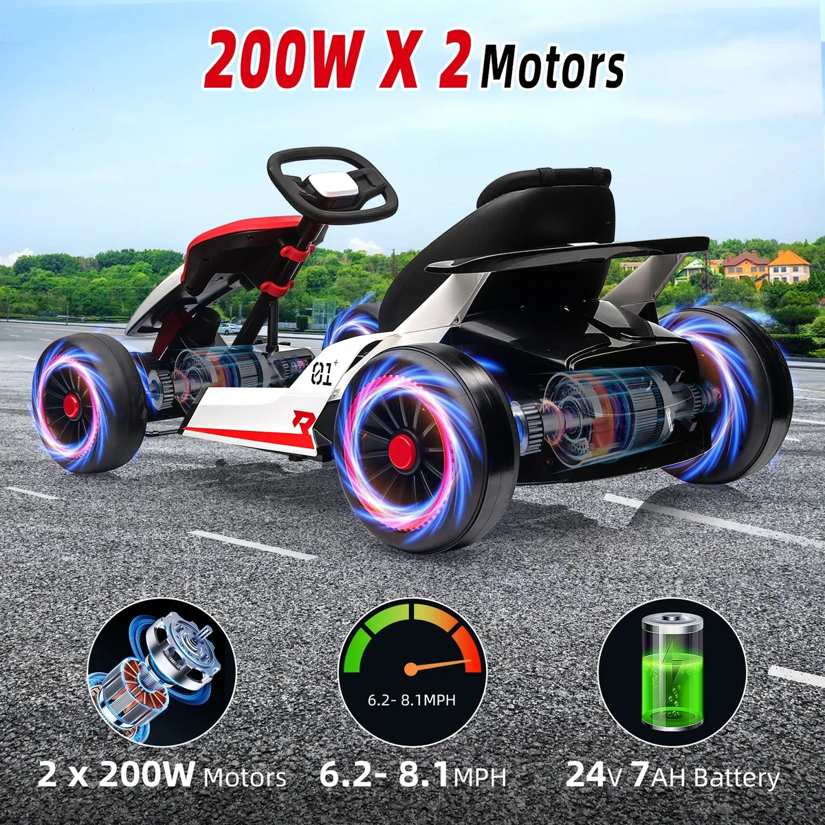 Nouveauté 2026 – Kart de drift 24V avec 2 moteurs puissants de 150 W, batterie haute capacité de 7 Ah, pédales électriques, jouet de course électrique pour l'extérieur