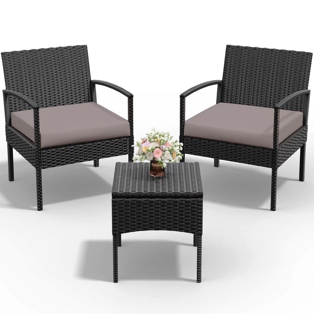 Nouveauté 2026 – Ensemble de mobilier de jardin Tappio , 3 pièces, style bistro, comprenant des chaises de conversation en rotin, une table d'appoint et des coussins. Idéal pour balcon, jardin ou terrasse. Couleur : rouge