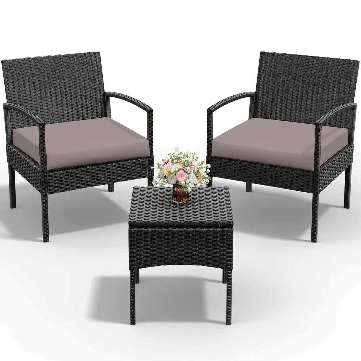 Nouveauté 2026 – Ensemble de mobilier de jardin Tappio , 3 pièces, style bistro, comprenant des chaises de conversation en rotin, une table d'appoint et des coussins. Idéal pour balcon, jardin ou terrasse. Couleur : rouge