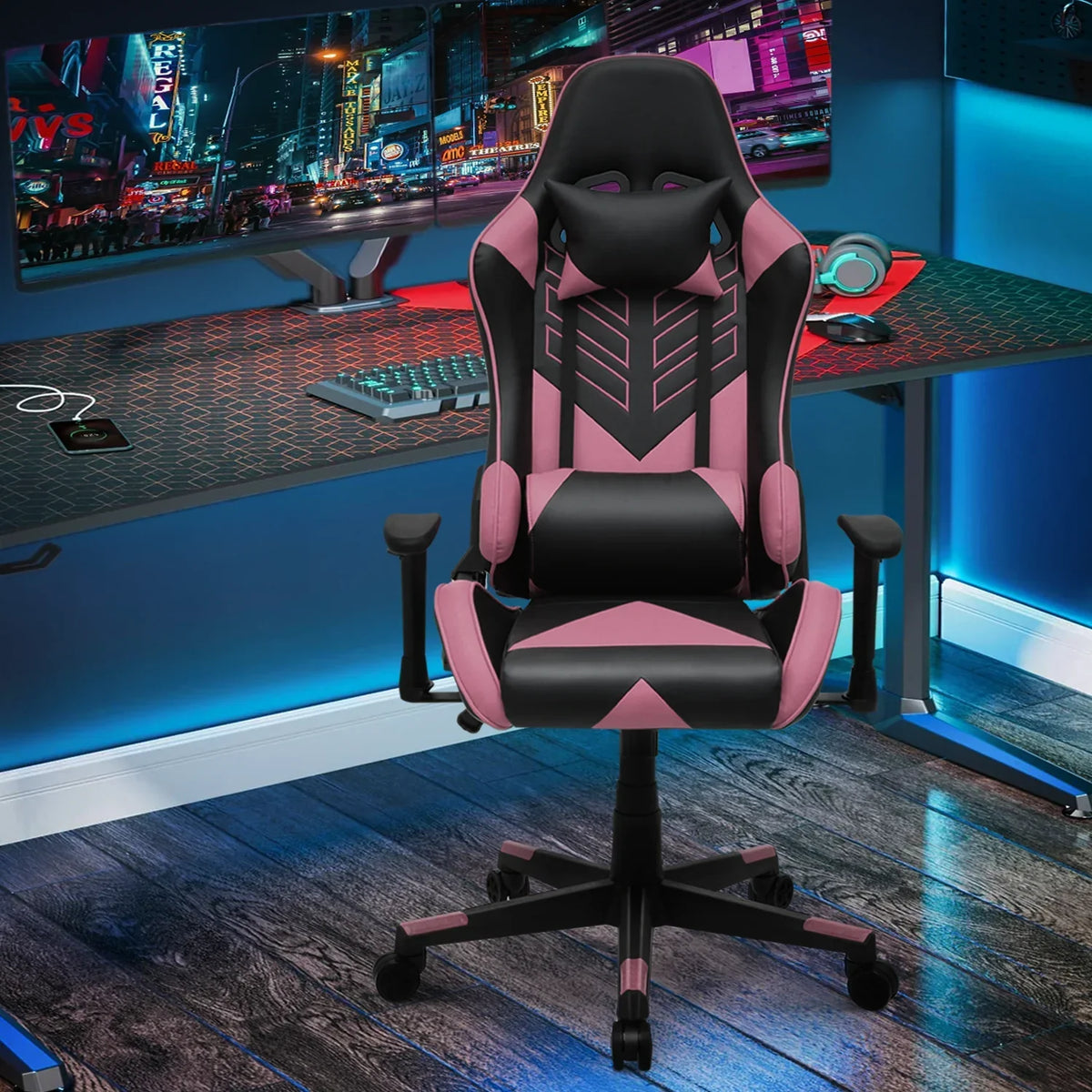 Nouveauté 2026 – Chaise de jeu ergonomique Magshion , chaise de jeu confortable, chaise de bureau en cuir, chaise de jeu pivotante et réglable, bleue