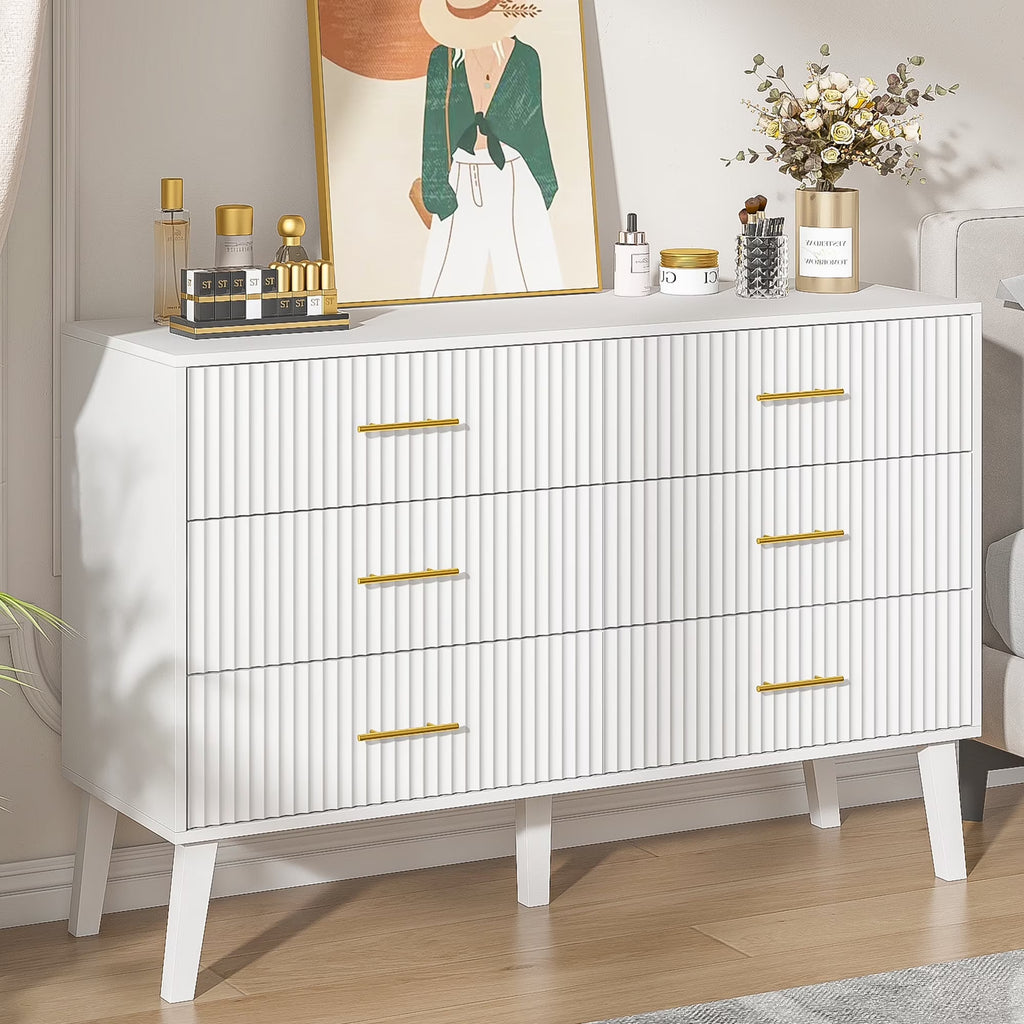 Nouveauté 2026 – Commode à 6 tiroirs Fluted , commode moderne large, commode double à 6 tiroirs
