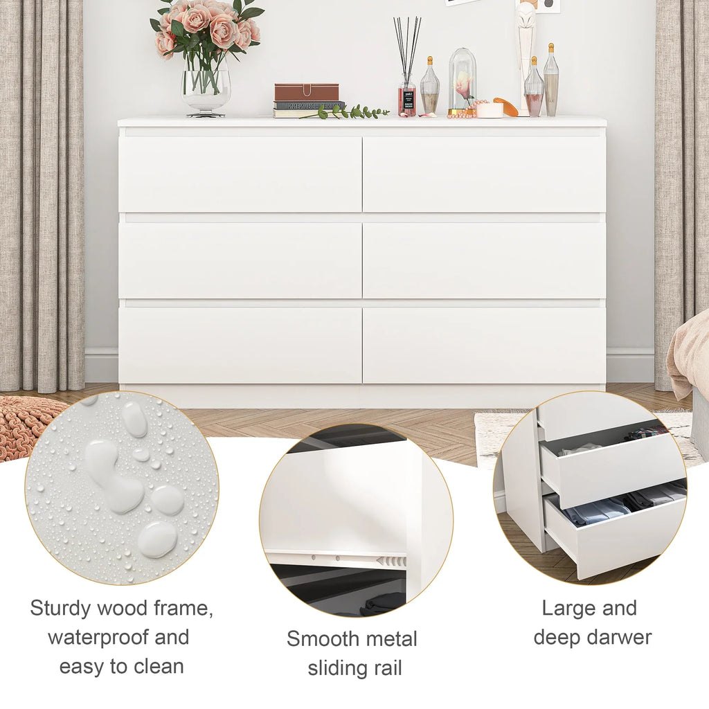 Nouveauté 2026 – Commode Resenkos moderne style milieu du siècle, 6 tiroirs, large, pour chambre à coucher, grise