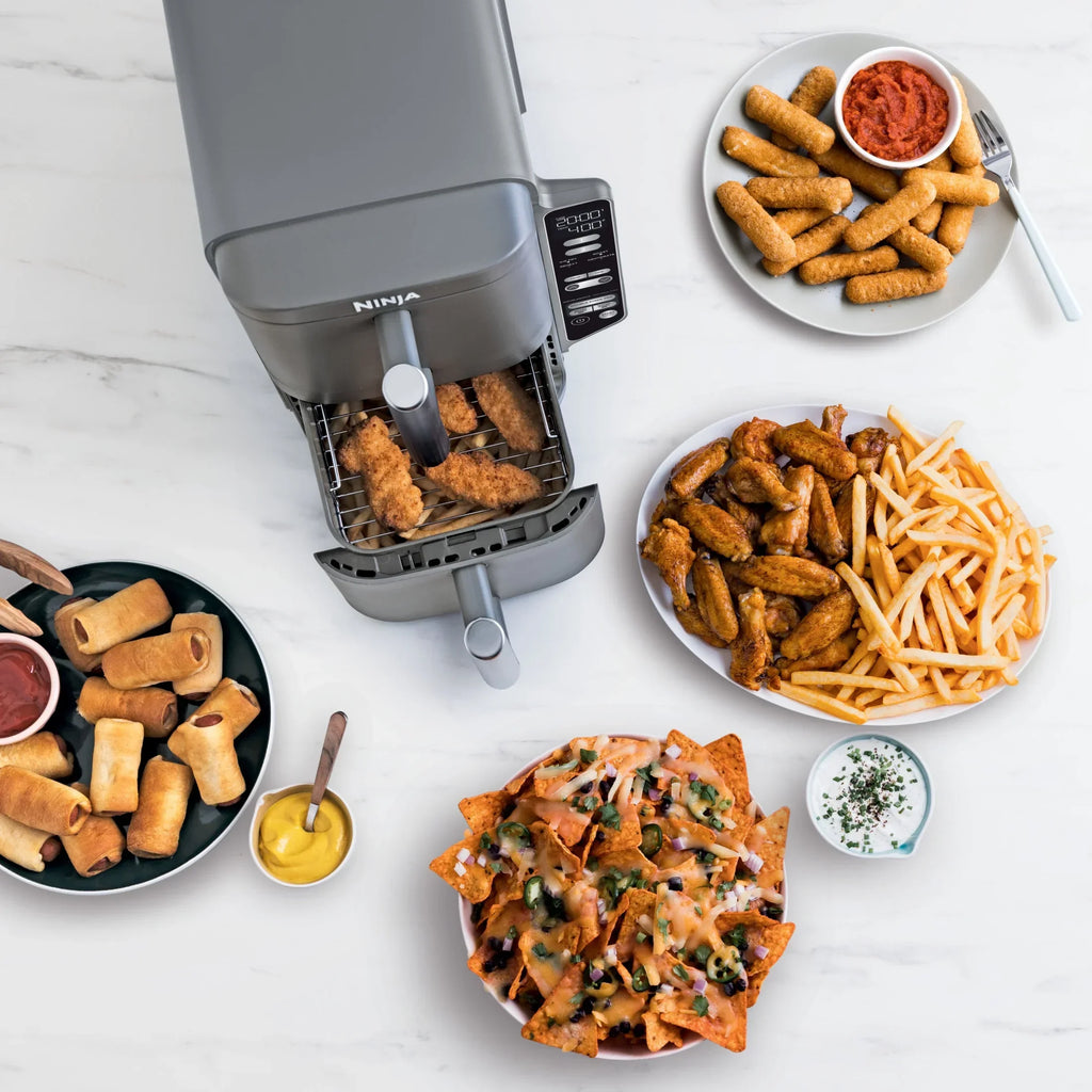 Nouveauté 2026 – Friteuse à air Ninja DoubleStack XL à 2 paniers, technologie DoubleStack permettant de cuire 4 aliments simultanément, conception compacte, 10 pintes, 4 en 1, Smart Finish & Match Cook, SL400