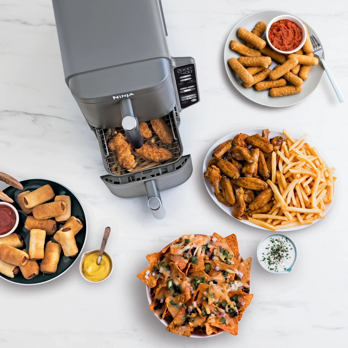 Nouveauté 2026 – Friteuse à air Ninja DoubleStack XL à 2 paniers, technologie DoubleStack permettant de cuire 4 aliments simultanément, conception compacte, 10 pintes, 4 en 1, Smart Finish & Match Cook, SL400