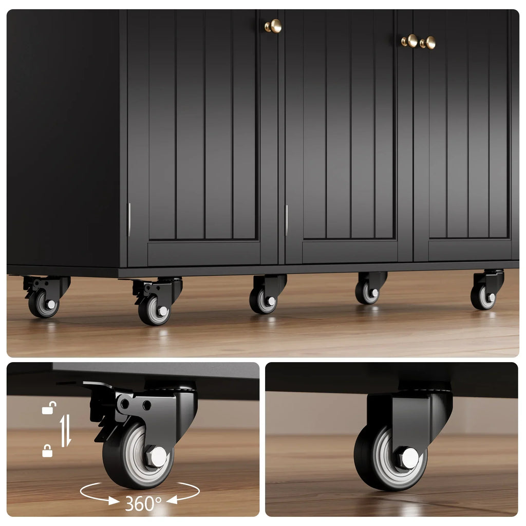 Nouveauté 2026 – Îlot de cuisine Noelse avec rangements, table d'appoint rabattable, porte-épices et porte-serviettes pour petites cuisines, blanc