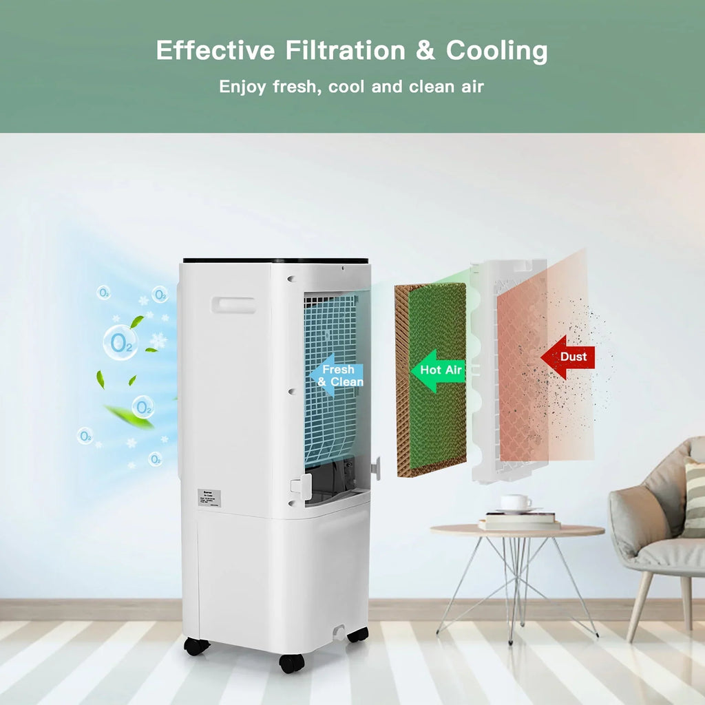 Nouveauté 2026 – Refroidisseur d'air évaporatif portable 4 en 1 Costway , réservoir d'eau de 12 L, 4 compartiments à glace