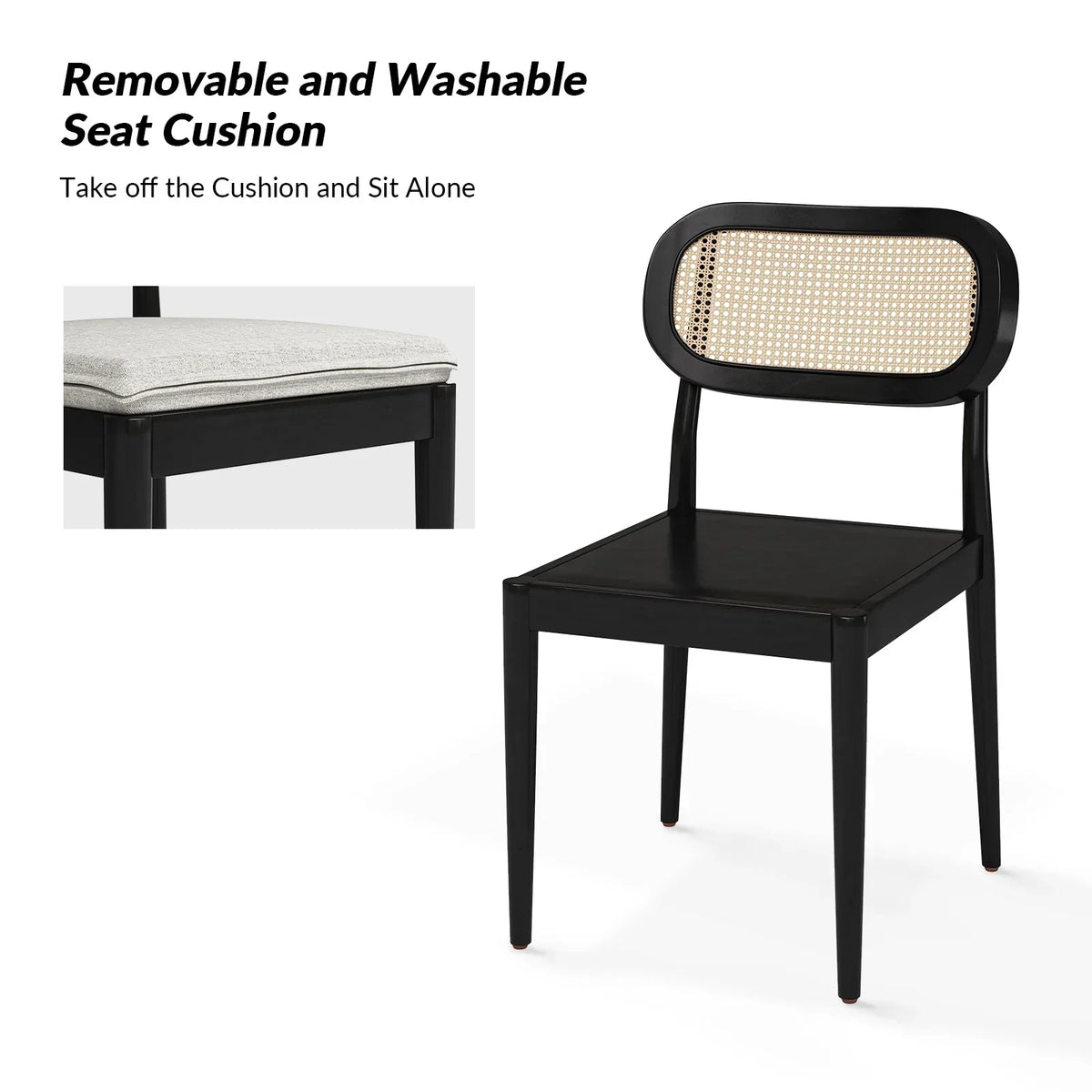 Nouveauté 2026 – Ensemble de 2 chaises de salle à manger Rattan , fauteuils en bois avec coussins amovibles, style gland, pour la maison, la cuisine ou le restaurant