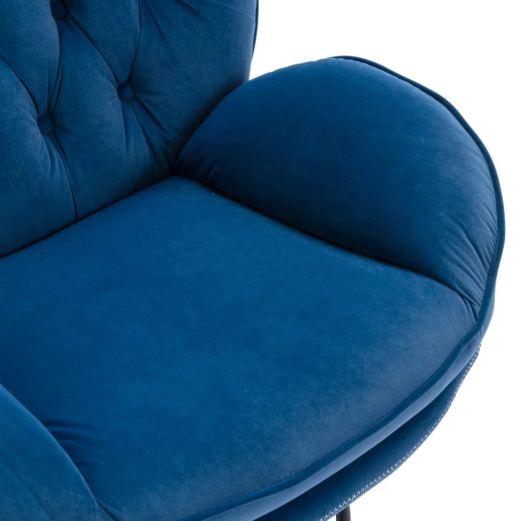 Nouveauté 2026 – Fauteuil pivotant Velvet avec repose-pieds, chaise longue moderne avec structure en métal, fauteuil de lecture confortable pour salon, chambre ou bureau, bleu