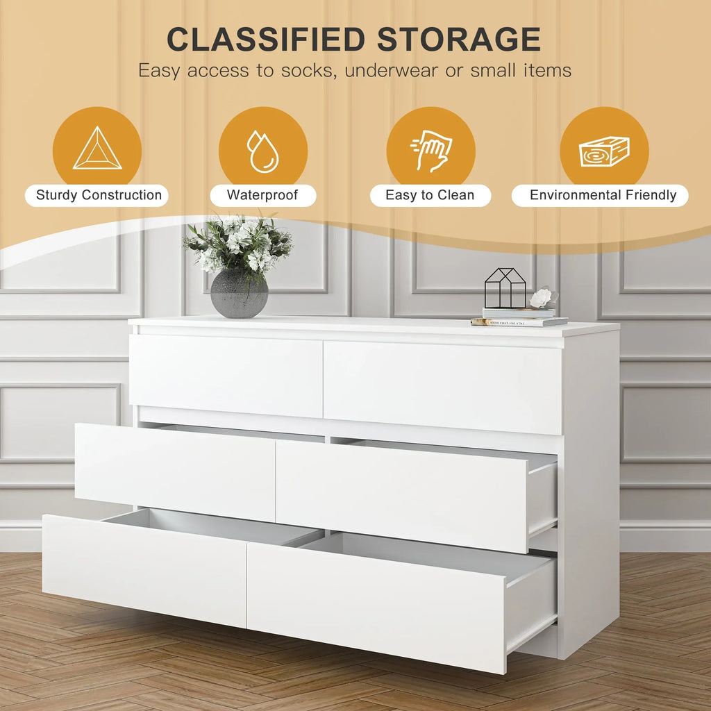 Nouveauté 2026 – Commode Resenkos moderne style milieu du siècle, 6 tiroirs, large, pour chambre à coucher, grise