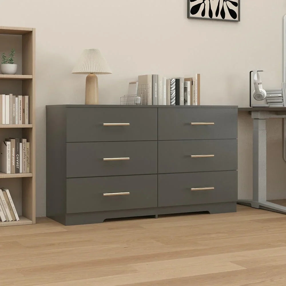 Nouveauté 2026 – Commode moderne Kadyn à 6 tiroirs, meuble en bois, commode pour chambre, meuble de rangement de cuisine avec tiroirs, commode (noire