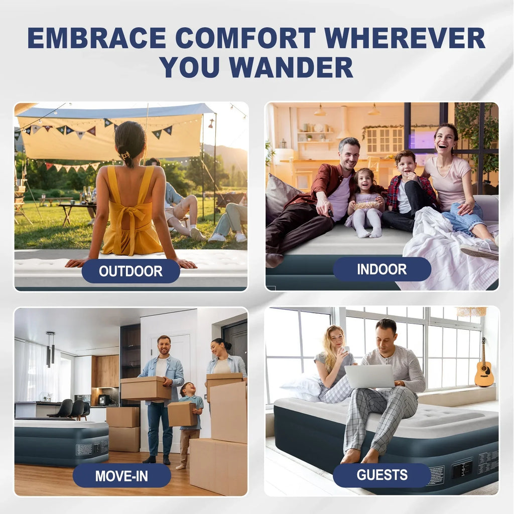 Nouveauté 2026 – Matelas gonflable Zimtown , 45,7 cm (18 po), deux chambres, surélevé, avec pompe intégrée, portable, pour le camping en extérieur et en intérieur, gris et blanc