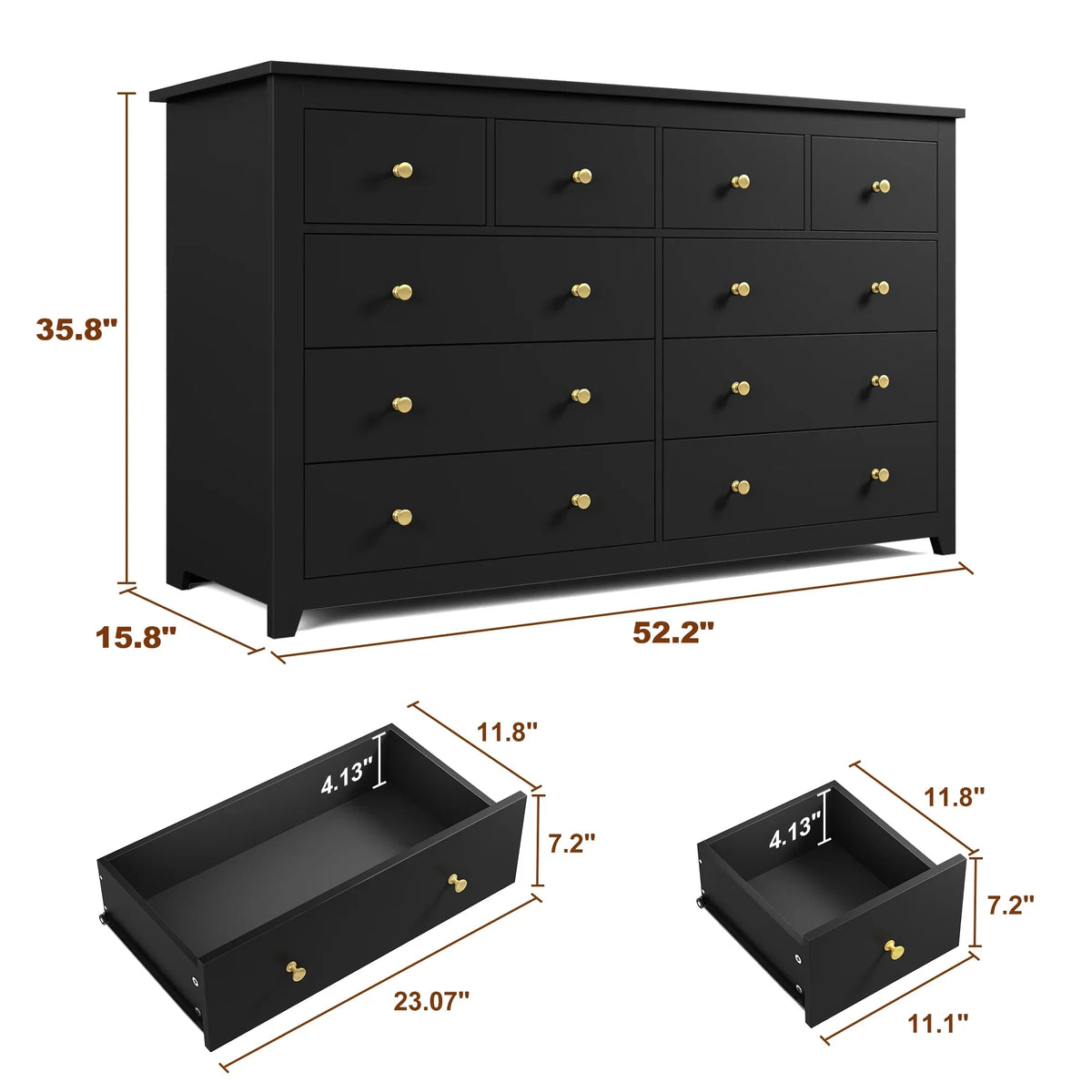 Nouveauté 2026 – Commode blanche EnHomee pour chambre à coucher, 10 tiroirs, commode moderne en bois, commode large pour adultes