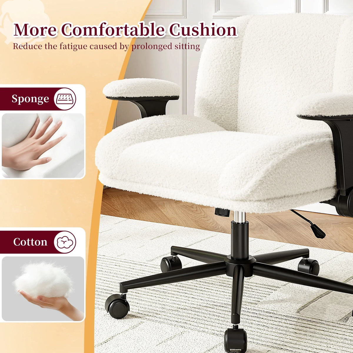 Nouveauté 2026 – Chaise de bureau Romorgniz Criss Cross avec accoudoirs réglables, soutien lombaire, dossier inclinable, coussin épais et roulettes. Idéale pour le bureau, les jeux vidéo, la lecture ou la coiffeuse. Couleur : blanc cassé