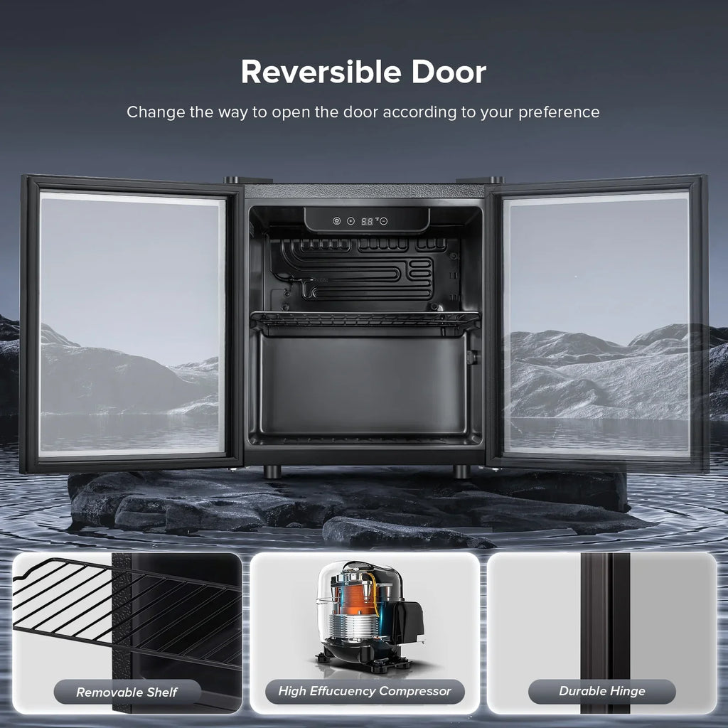 Nouveauté 2026 – Mini-réfrigérateur à boissons Auseo , 1,3 pi³ (37 litres) - Capacité de 55 canettes et 12 bouteilles - Porte double vitrée - Idéal pour la maison, le bar ou le bureau - Commandes tactiles électroniques