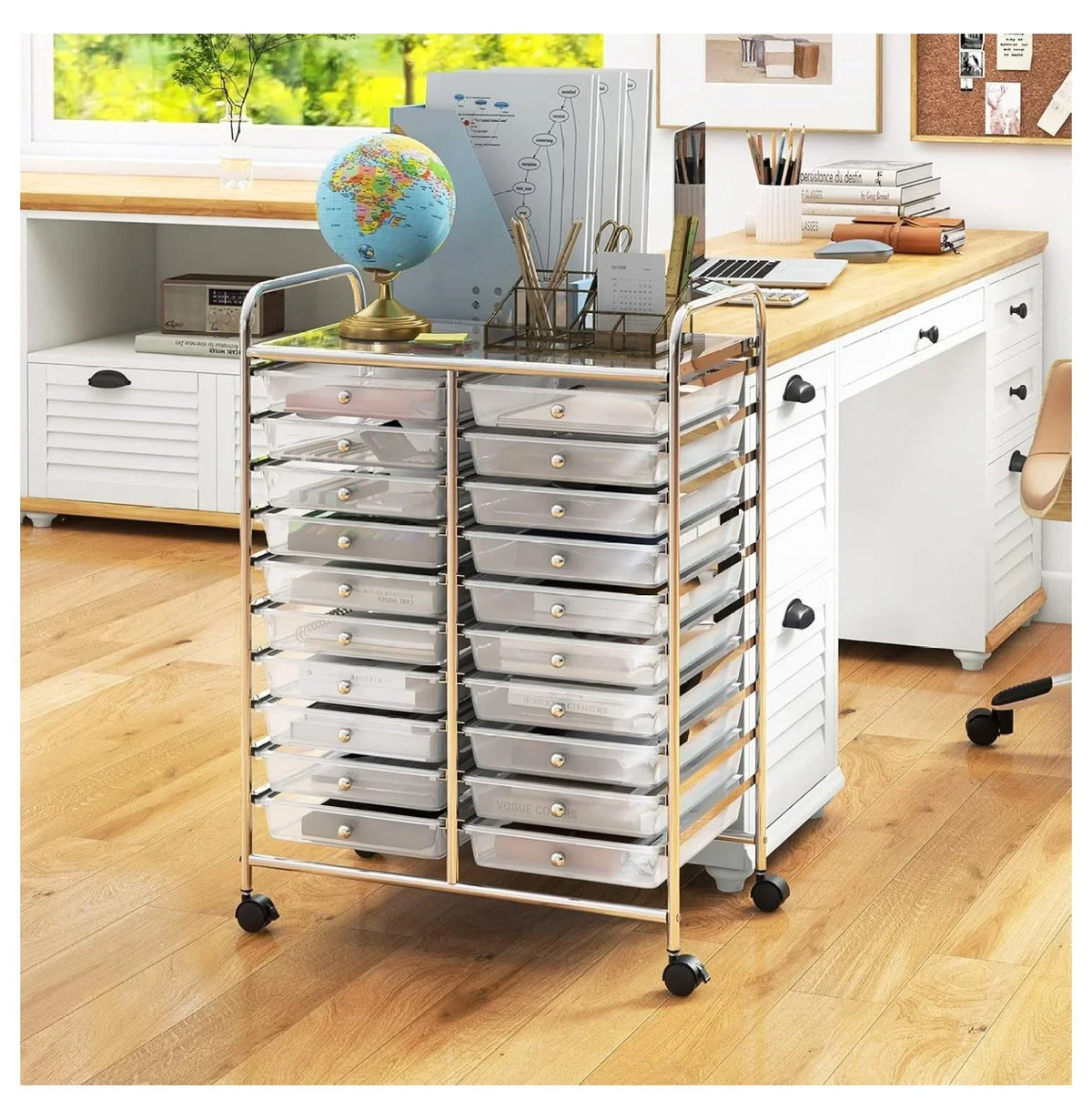 Nouveauté 2026 – Chariot de rangement à 20 tiroirs avec roulettes, semi-transparent, mobile, pour l'école, la salle de classe, le bureau, la maison, le salon, le rangement pour dossiers, scrapbooking et loisirs créatifs