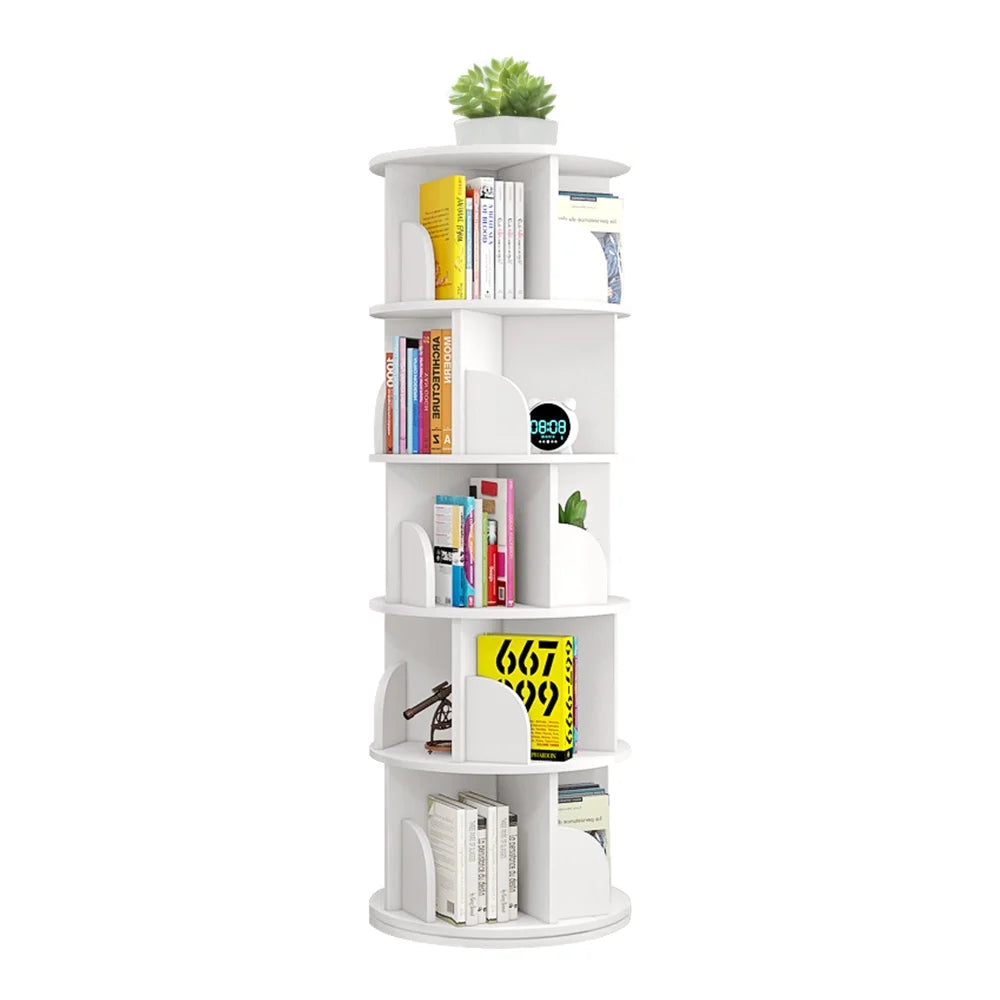 Nouveauté 2026 – Bibliothèque pivotante Bimiti 5 niveaux, rotation à 360°, 20 étagères, sur pied, blanche, 160 x 46 x 46 cm, pour adultes